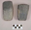 Ground stone, pecked and ground adze; pecked and ground stone fragment, likely adze fragment
