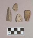 Chipped stone, projectile points, triangular; scraper; biface fragment