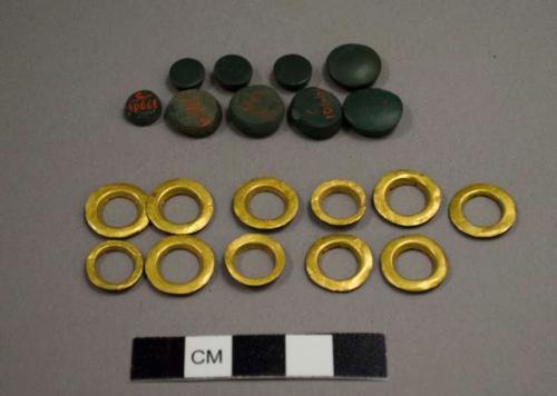 Small steatite discs and gold edgings