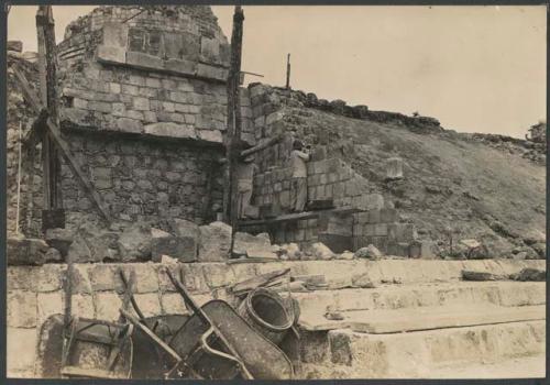 El Caracol, repair of north end of stairway