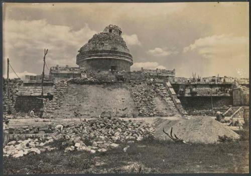 El Caracol, lower stairway under repair