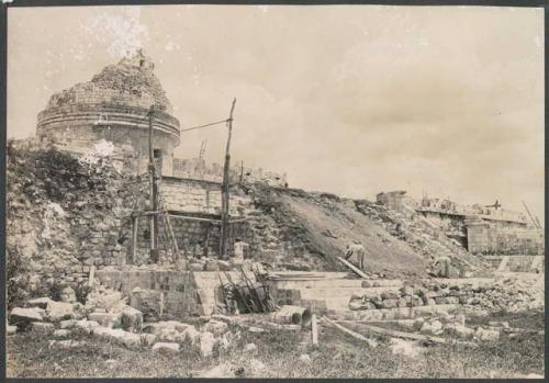 El Caracol, lower stairway under repair