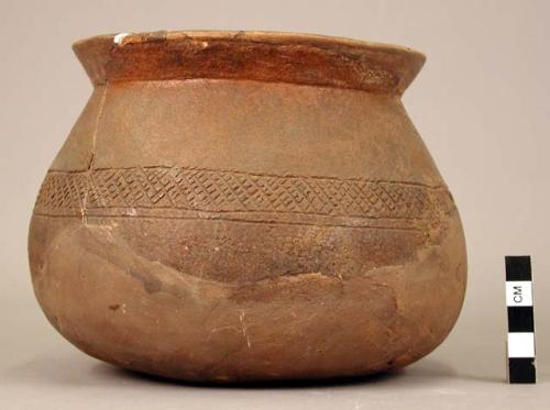 Bowl - red ware; geometric design; slightly flaring lip