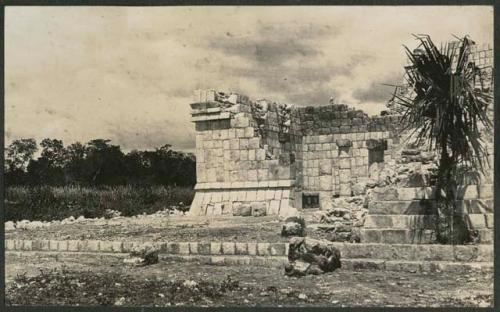 Temple of Wall Panels, colonnade, serpent head and stairway