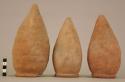 Pottery small jars, coarse smoothed, red ware, wide mouths, pointed ends