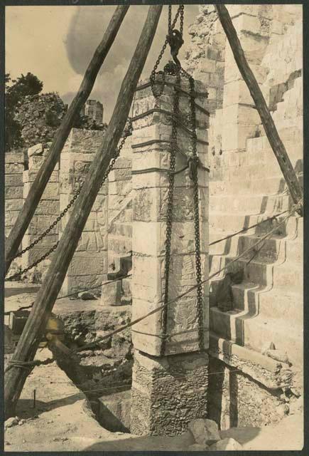 Northwest Colonnade, incenerary pit at base of stairway to Temple of Warriors