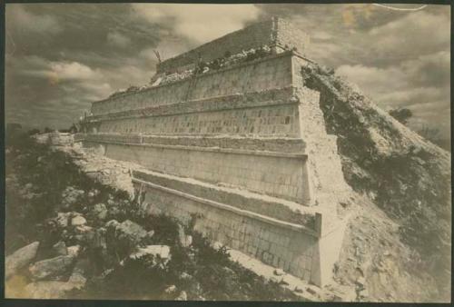 Temple of the Warriors, south side of pyramid after repair of sloping elements