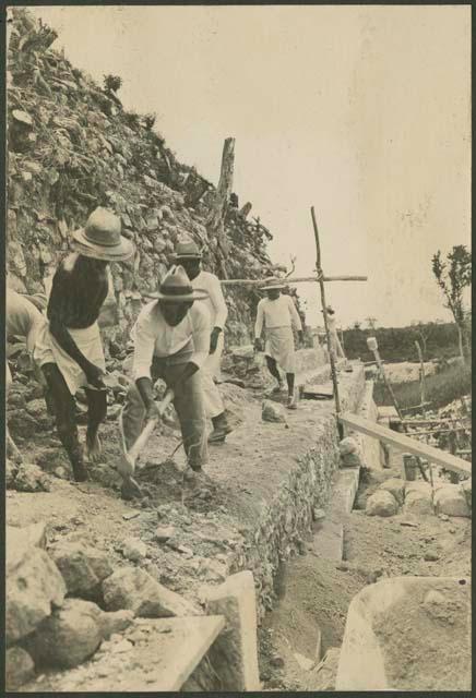 Temple of the Warriors, preparations for repair to south face