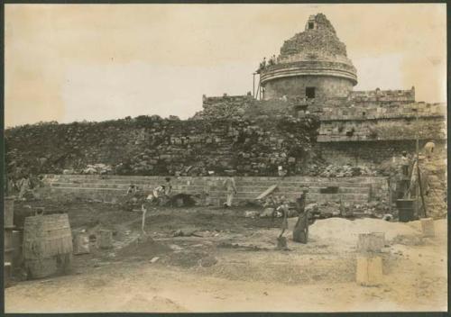 Caracol, lower stairway under repair