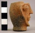 Unpainted miniature vessel, human effigy face with goatee, hollow