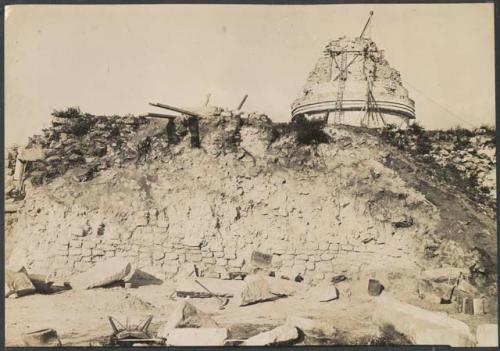 El Caracol, southwest corner, base of lower platform excavation