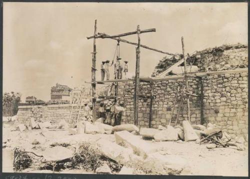 El Caracol, repair of lower platform, southwest corner