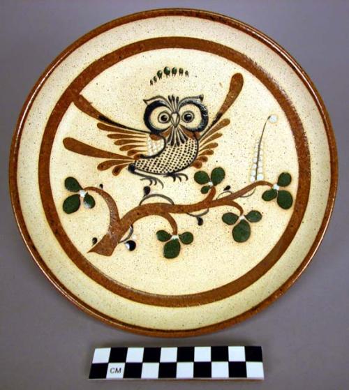 Rustico ware polychrome luncheon set with owl ,bird +plant motif