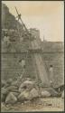 Caracol, raising a cornice stone on upper terrace