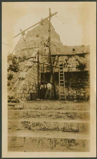 Caracol, repair of south balustrade, lower stairway