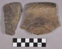 Ceramic, earthenware rim and body sherds, shell-tempered, curved incising, linear-incised, and cord-impressed