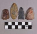 Chipped stone, bifaces, including scraper and lanceolate and leaf-shaped projectile points