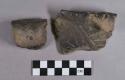 Ceramic, earthenware rim sherds, one with lug, one with strap handle, cord-impressed and incised, shell-tempered