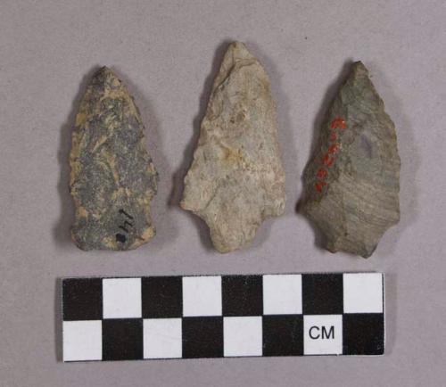 Chipped stone, projectile points, stemmed and triangular