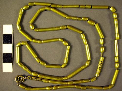 Gold necklace of tubular beads (strung on modern gold chain)