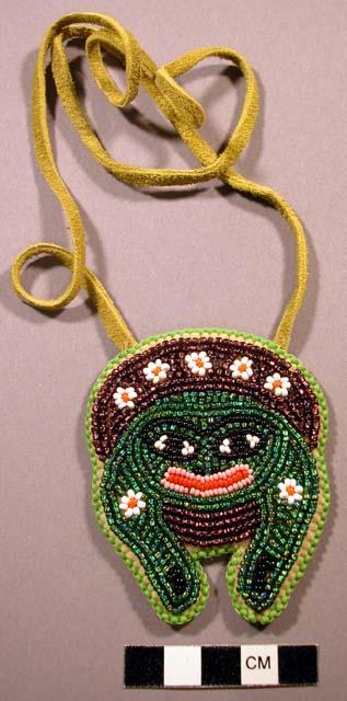 Pendant, beaded frog figure