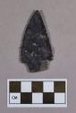 Chipped stone, projectile point, stemmed, serrated blade