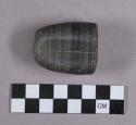 Ground stone, atlatl weight, tubular-shaped, one grooved surface, incised