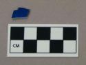 Glass, colorless flat fragment with blue coat