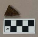 Ceramic, dark brown speckled glaze coarse earthenware body sherd, manganese mottled?