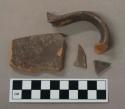 Ceramic, brown glaze redware body sherds and handle