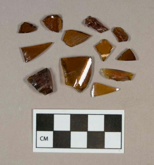 Glass, amber bottle body fragments