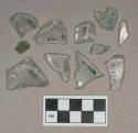 Glass, aqua bottle body glass fragments