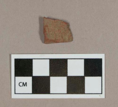 Ceramic, redware body sherd, undecorated exterior, interior surface missing