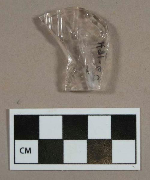 Glass, colorless molded body fragment with letters