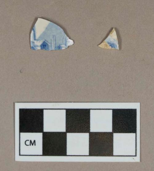 Ceramic, blue transfer printed whiteware body sherds