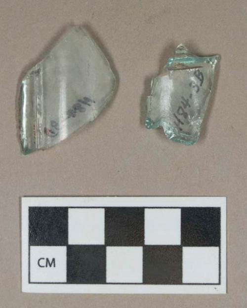 Glass, aqua bottle body fragments