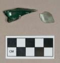 Glass, dark aqua/teal bottle body fragments