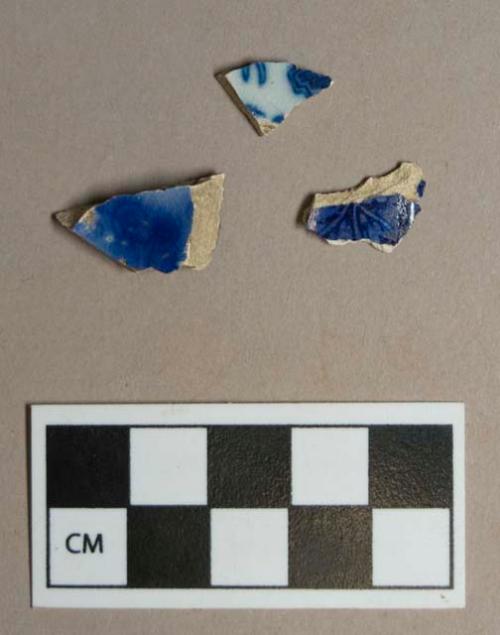 Ceramic, flow blue transferprinted whiteware body sherds