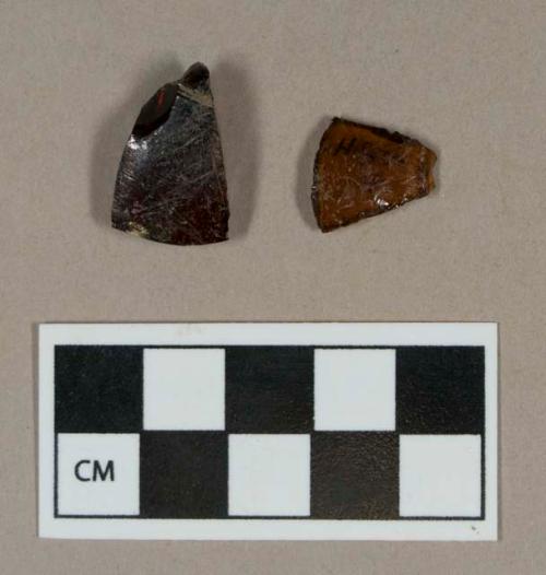 Glass, brown bottle body fragments