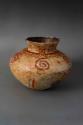 Large painted pottery vessel - glazed - short constricted neck