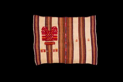 Man's tzute, or head handkerchief - white with red, green, orange, dark blue & b