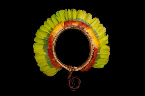 Feather headdress - band with brim of green and red feathers (utifako)