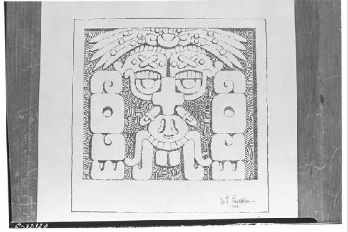 Pen and ink drawing from base of column at Warriors by W. L. Lincoln