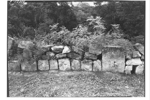 Caracol. First platform, parapet and drain, N. side of terrace, with traces of p