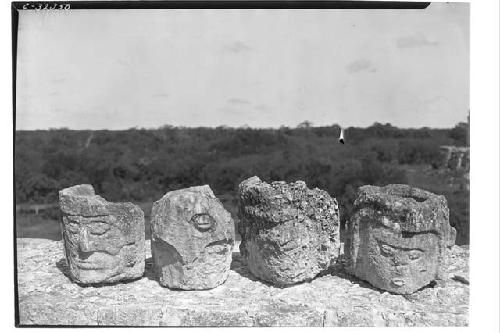 Caracol. 4 incensarios on parapet, upper platfrom, numbered from l. to r. 20,19,