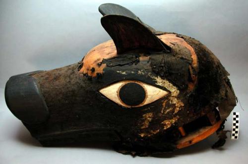 Carved and painted wooden bear mask