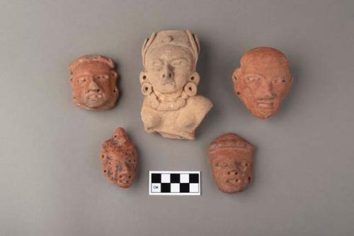 5 pottery heads