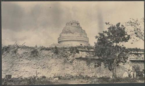 El Caracol, from southwest, showing work on southwest corner of lower platform