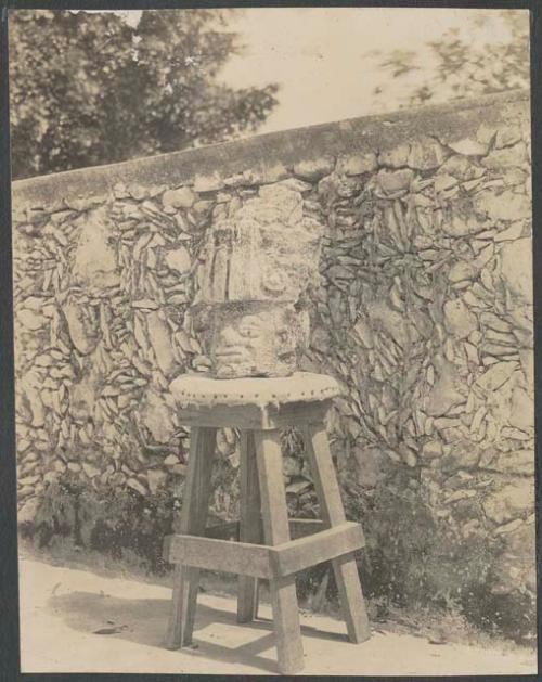 Coba, stucco head brought to Chichen by Thompson and Pollack