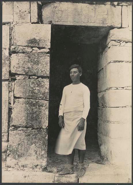 Santiago Cupul of Piste, portrait in doorway